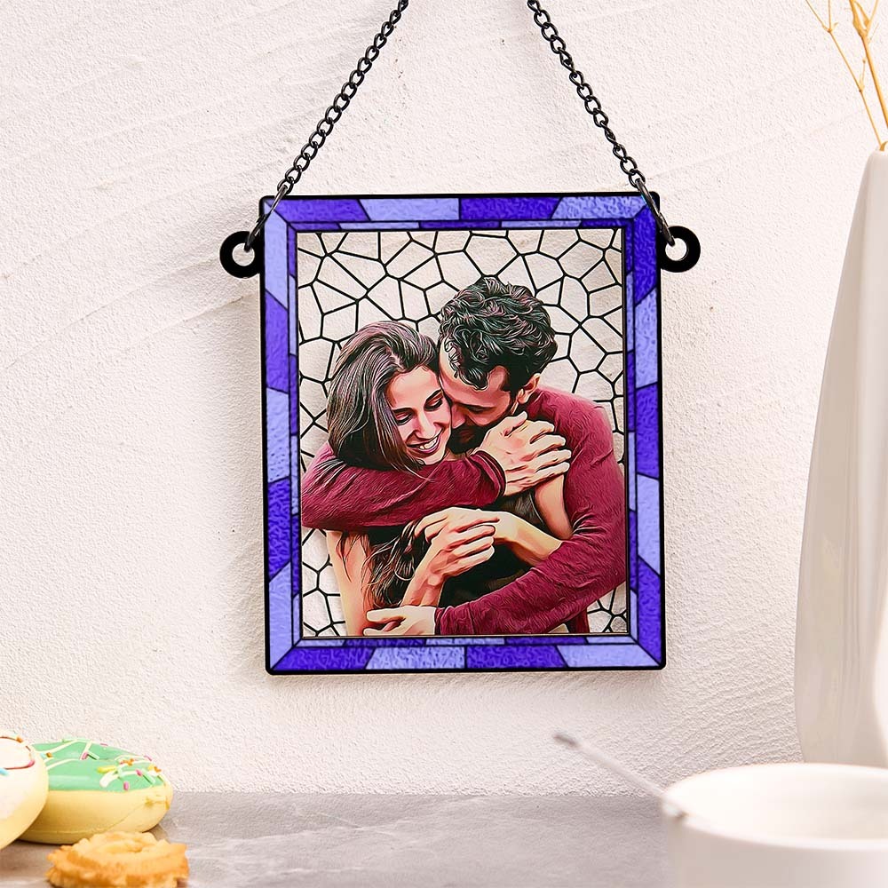 Custom Photo Love You More Every Day Couple Personalized Square Window Hanging Suncatcher Gift For Husband Wife Anniversary - soufeelmy