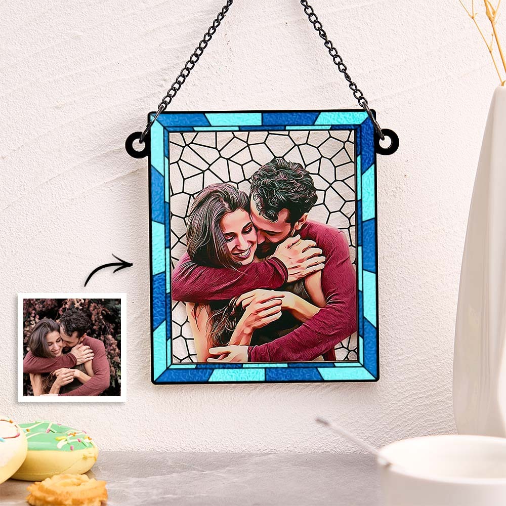 Custom Photo Love You More Every Day Couple Personalized Square Window Hanging Suncatcher Gift For Husband Wife Anniversary