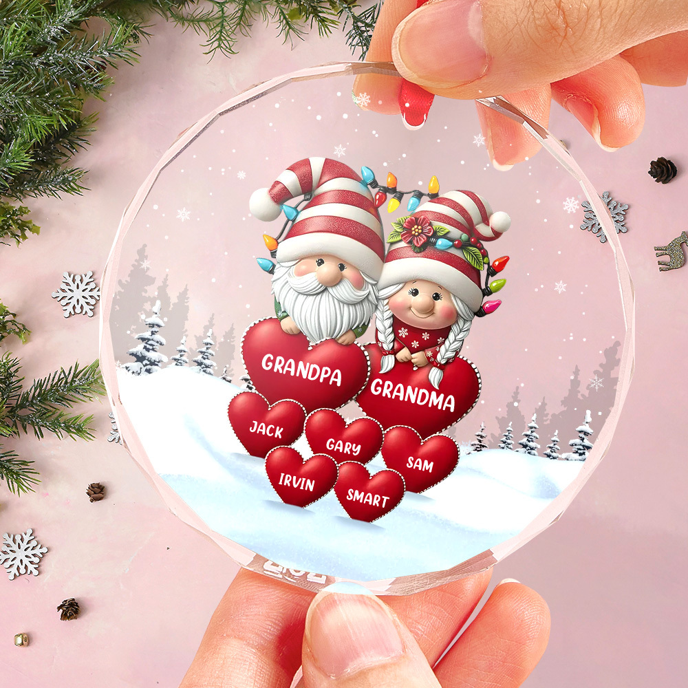 Family Personalized Circle Glass Ornament Custom Engraved Ornament Christmas Gift For Grandpa Grandma - soufeelmy