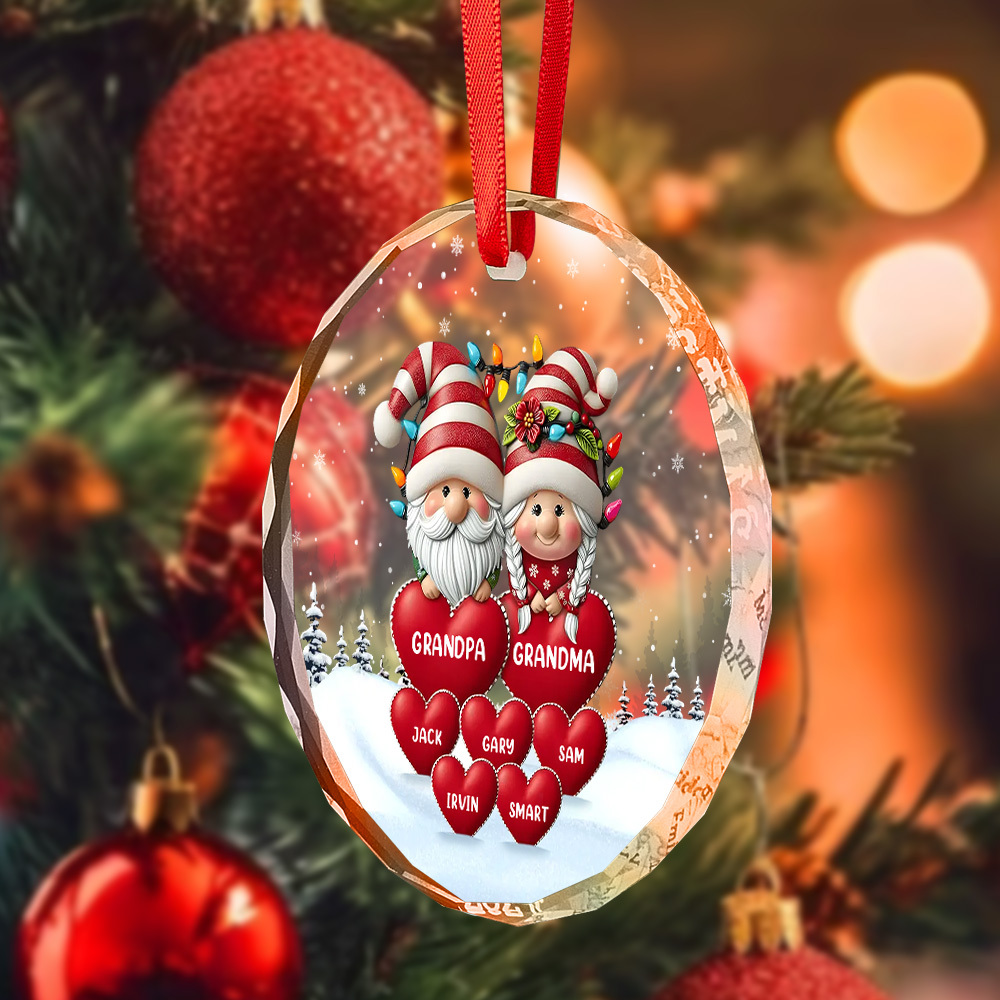 Family Personalized Circle Glass Ornament Custom Engraved Ornament Christmas Gift For Grandpa Grandma - soufeelmy