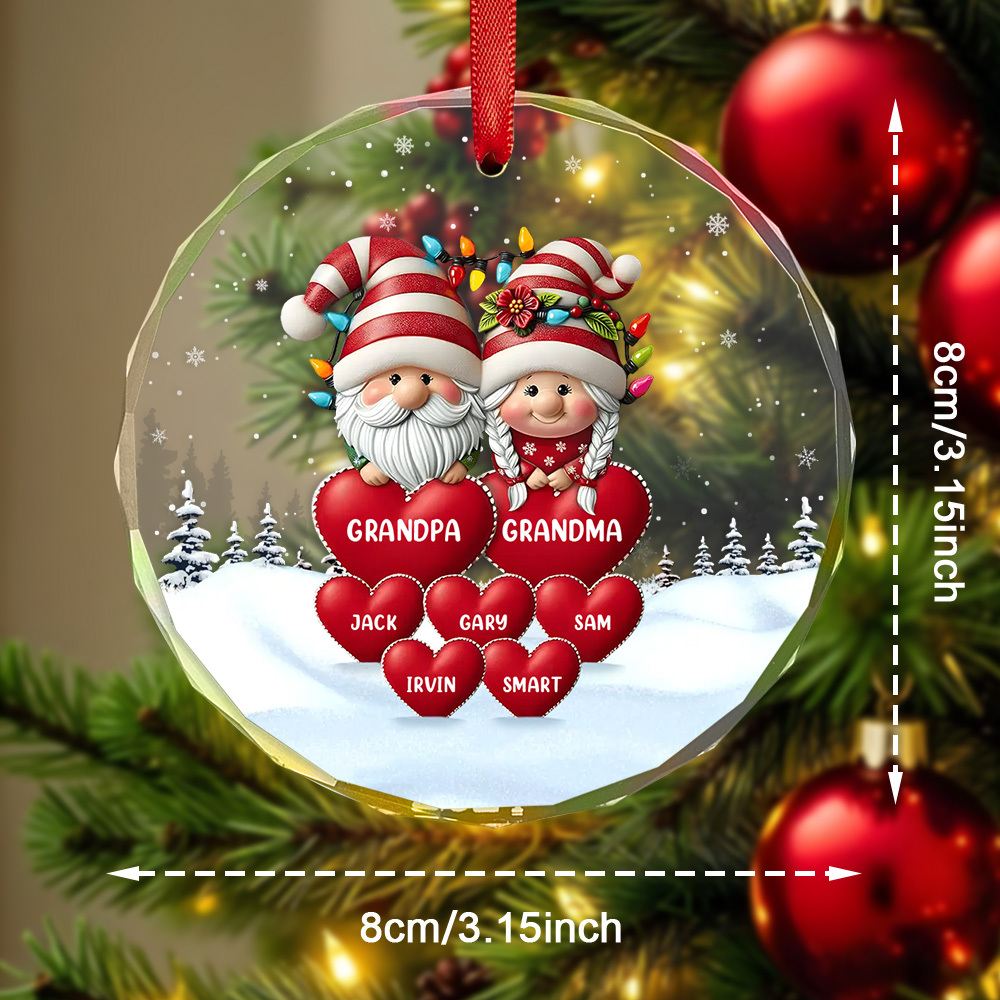 Family Personalized Circle Glass Ornament Custom Engraved Ornament Christmas Gift For Grandpa Grandma - soufeelmy
