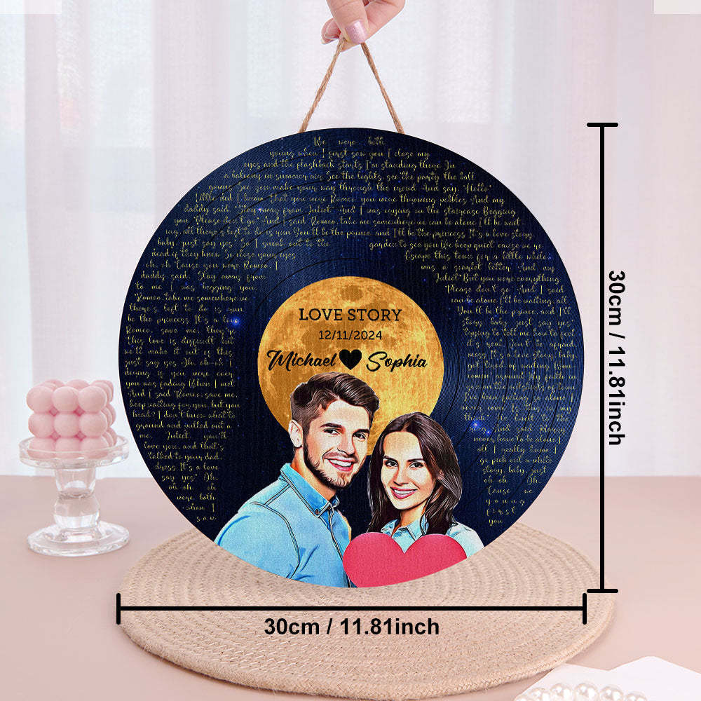 Personalized Vinyl Record Song Lyrics and Portrait Round Wood Sign Gift for Lover - soufeelmy