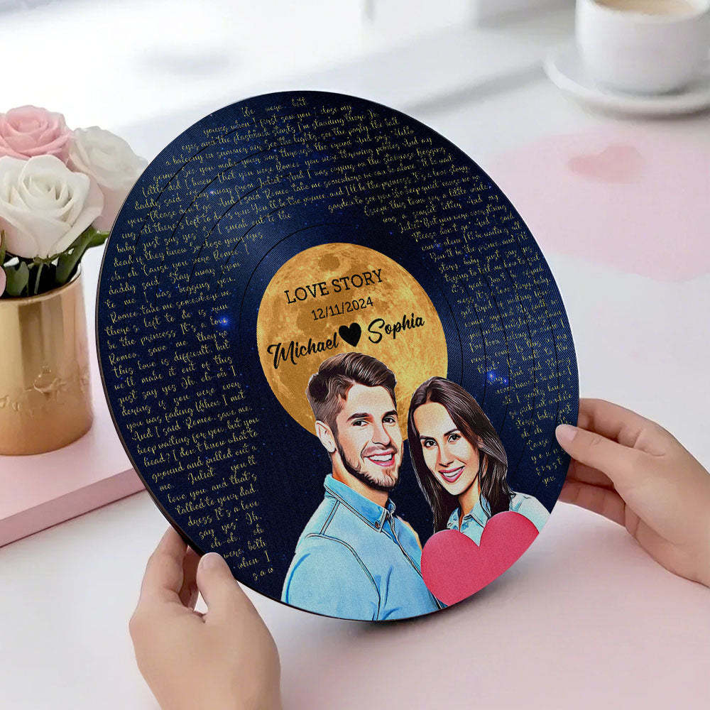 Personalized Vinyl Record Song Lyrics and Portrait Round Wood Sign Gift for Lover - soufeelmy