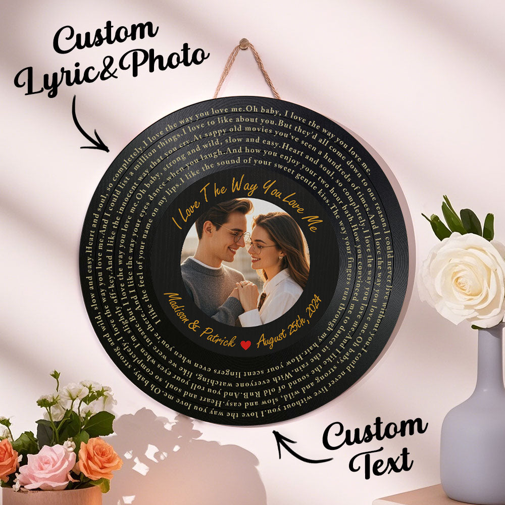 Personalized Vinyl Record Song Lyrics and Photo Round Wood Sign Gift for Lover - soufeelmy