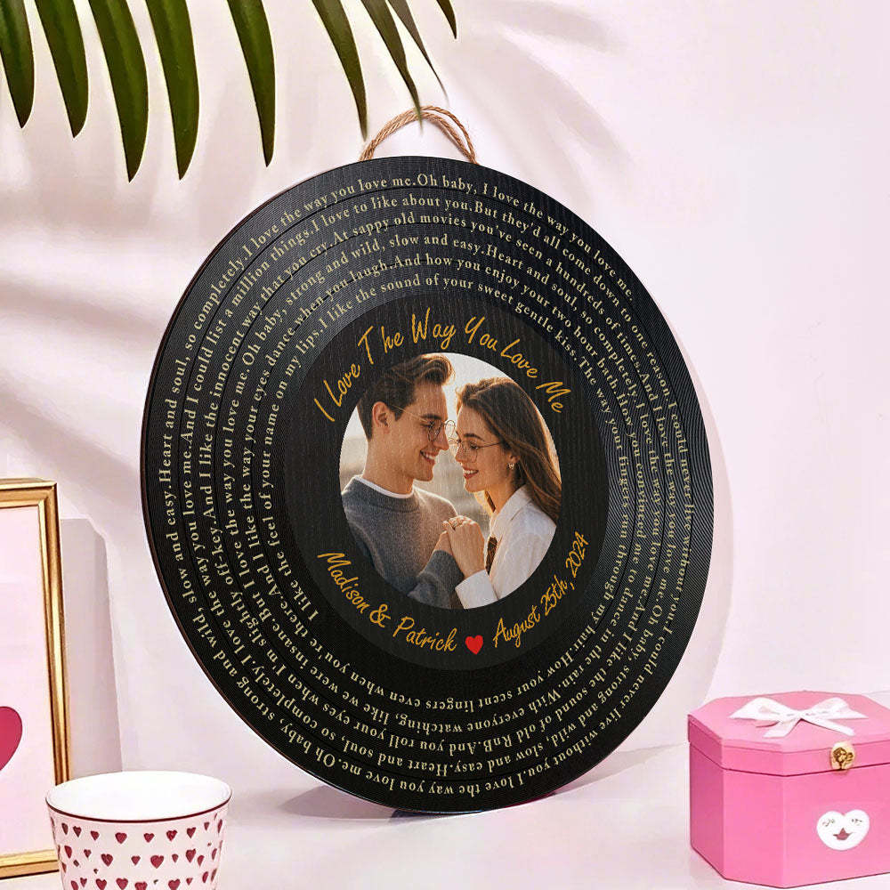 Personalized Vinyl Record Song Lyrics and Photo Round Wood Sign Gift for Lover - soufeelmy