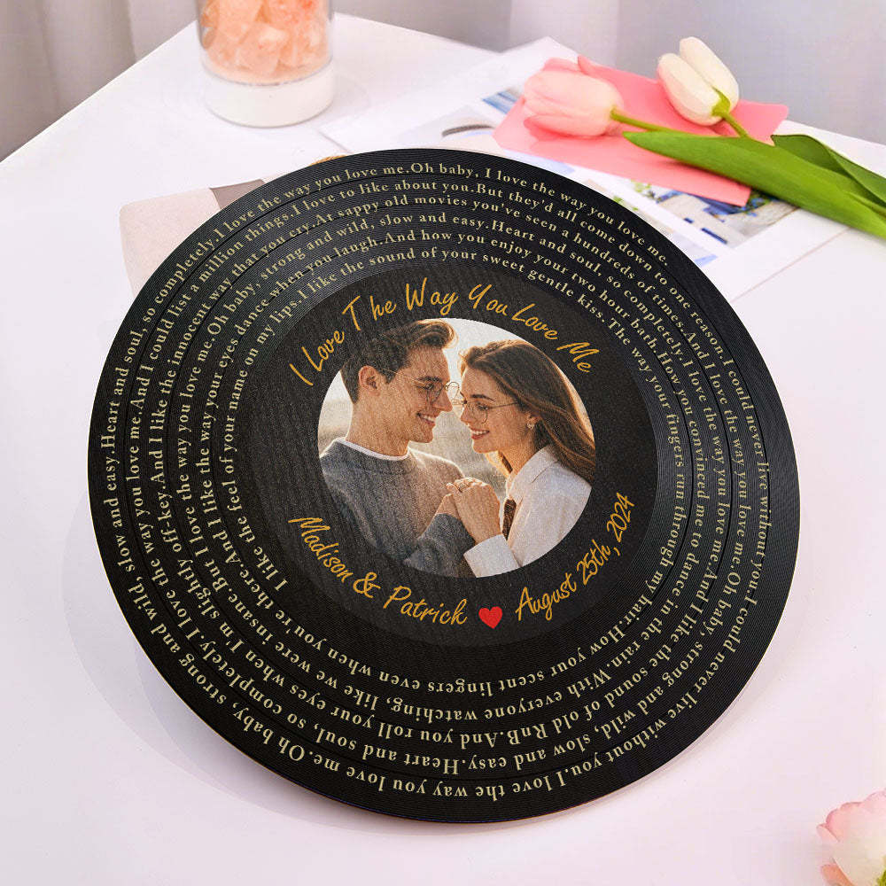 Personalized Vinyl Record Song Lyrics and Photo Round Wood Sign Gift for Lover - soufeelmy