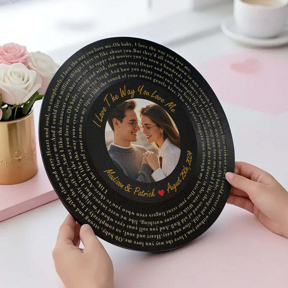 Personalized Vinyl Record Song Lyrics and Photo Round Wood Sign Gift for Lover - soufeelmy