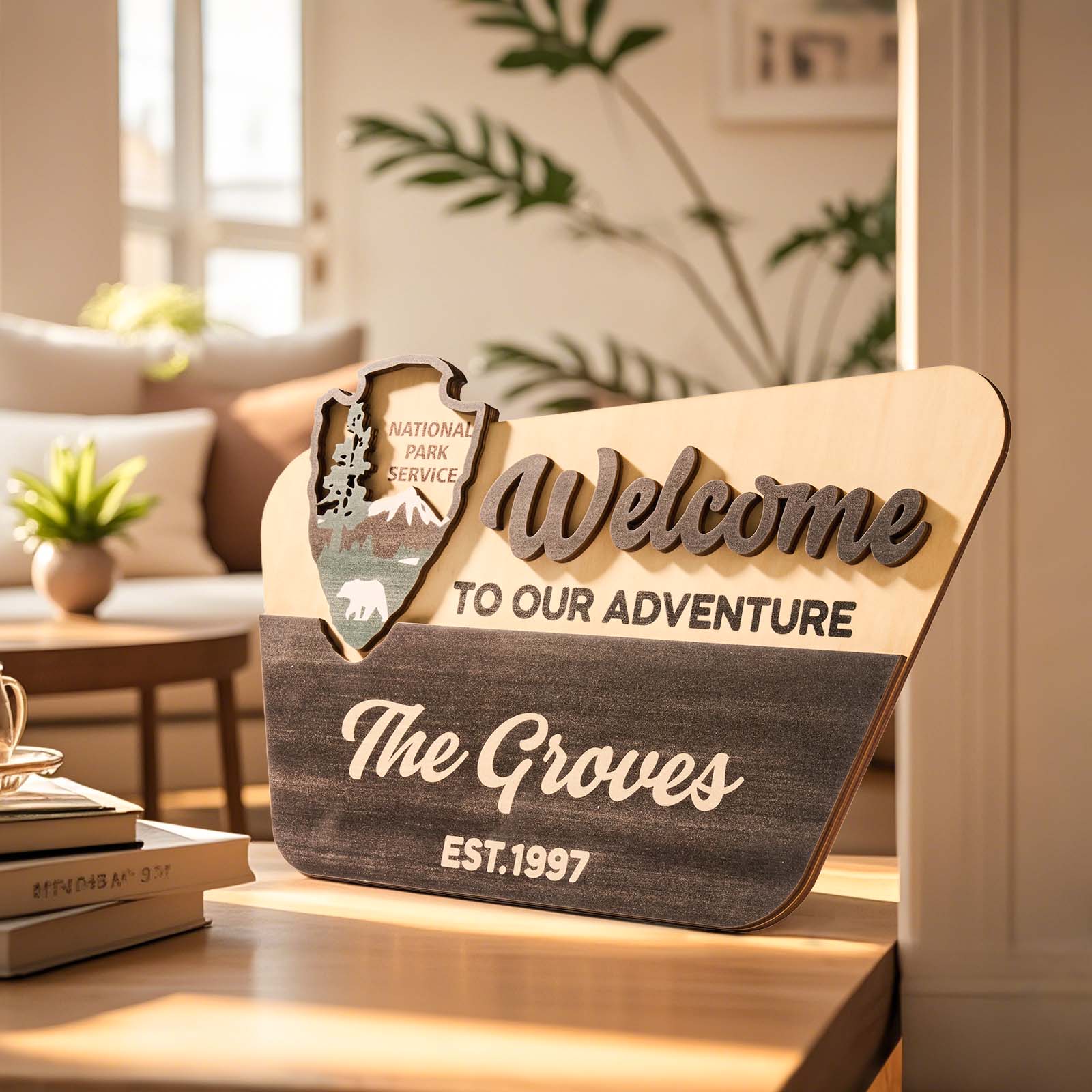 National Park Service Welcome Sign Nps Inspired Family Name Sign Custom Layered Laser Cut and Engraved - soufeelmy