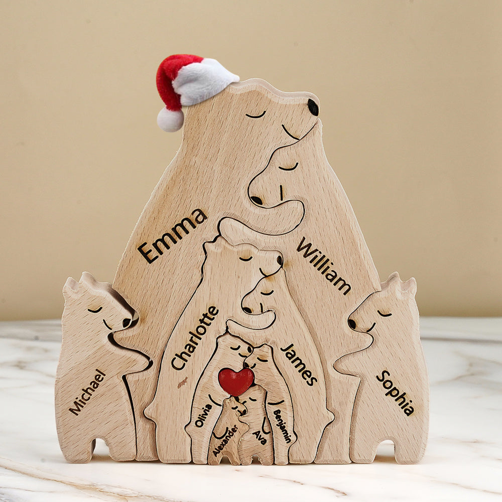 Custom Names Christmas Wooden Bears Family Puzzle Home Decor Christmas Gifts - soufeelmy