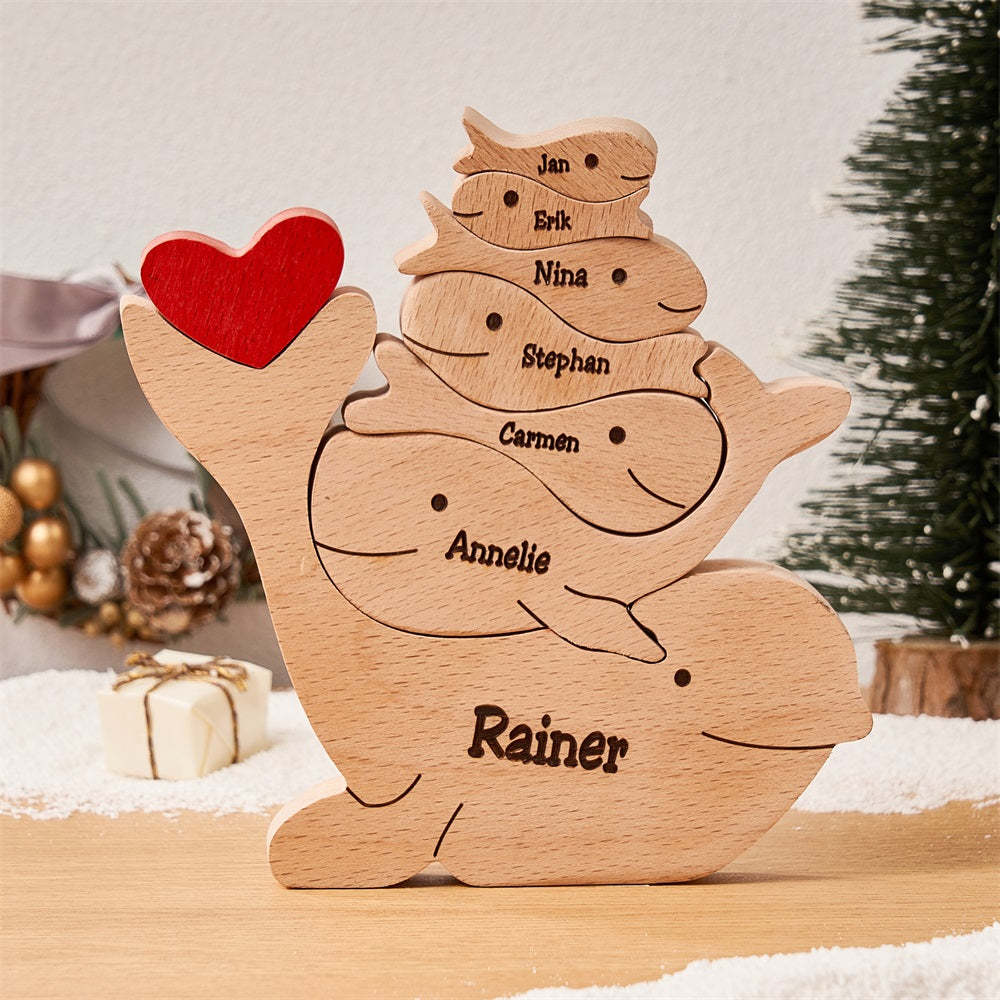 Custom Names Wooden Dolphins Family Puzzle Home Decor Christmas Gifts - soufeelmy