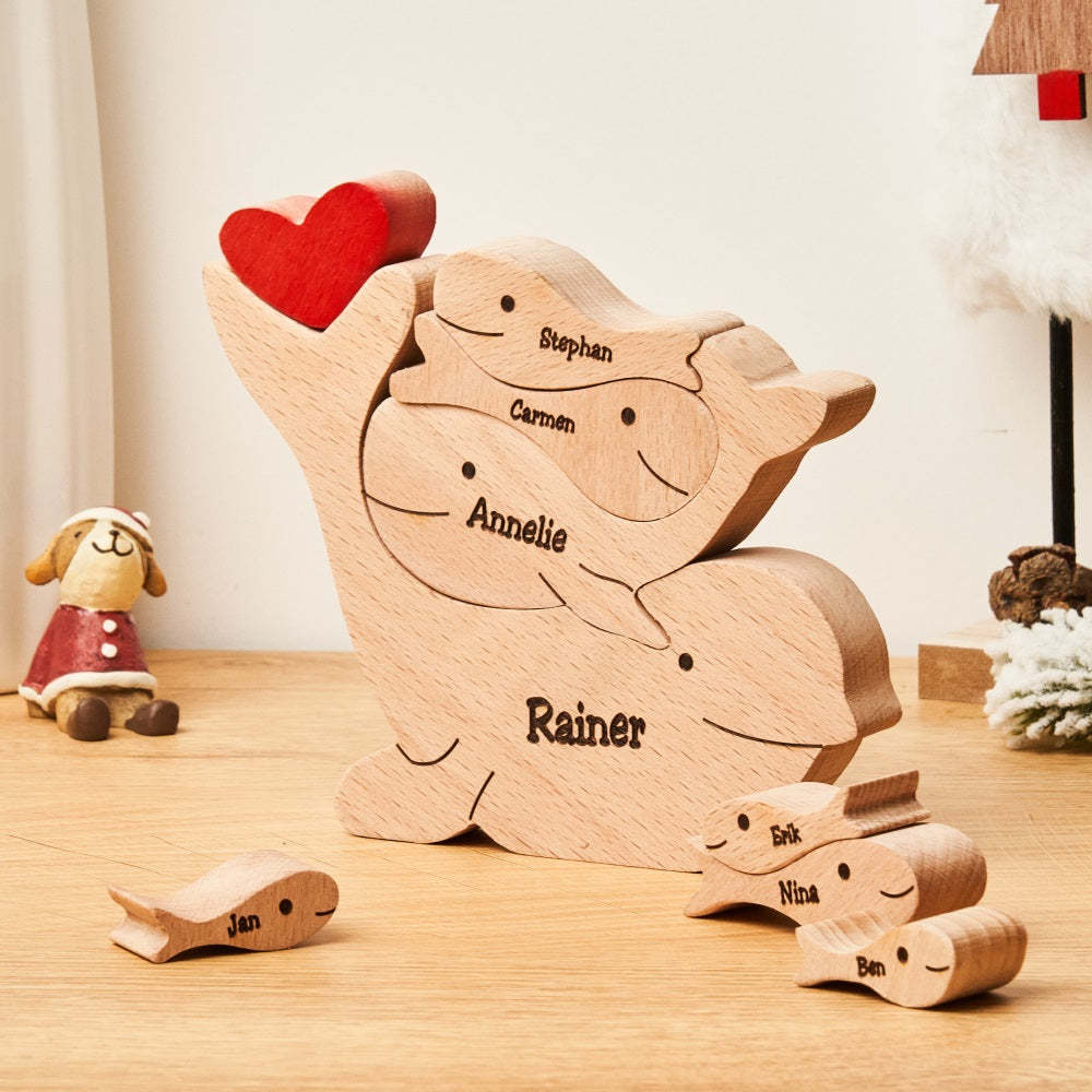 Custom Names Wooden Dolphins Family Puzzle Home Decor Christmas Gifts - soufeelmy