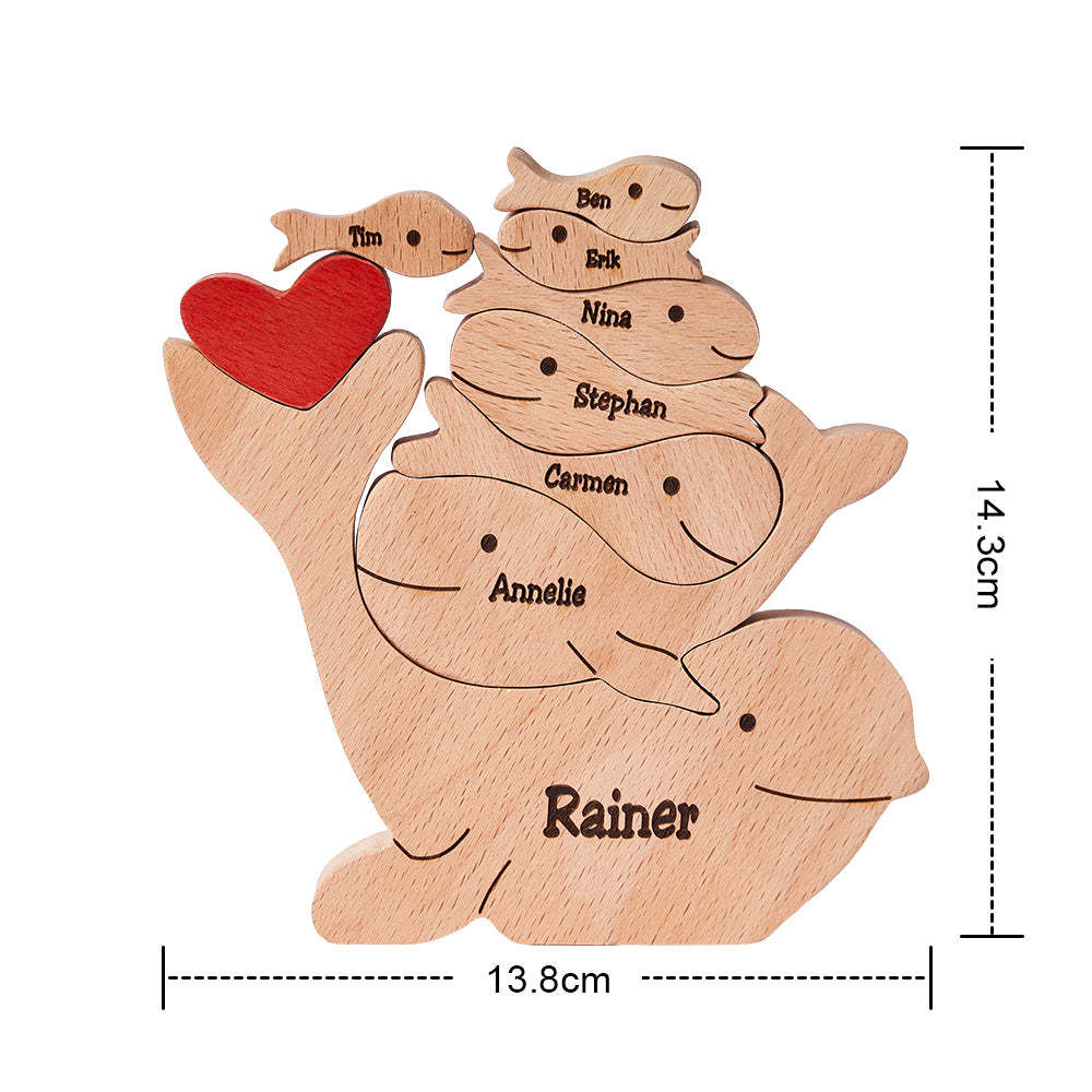 Custom Names Wooden Dolphins Family Puzzle Home Decor Christmas Gifts - soufeelmy