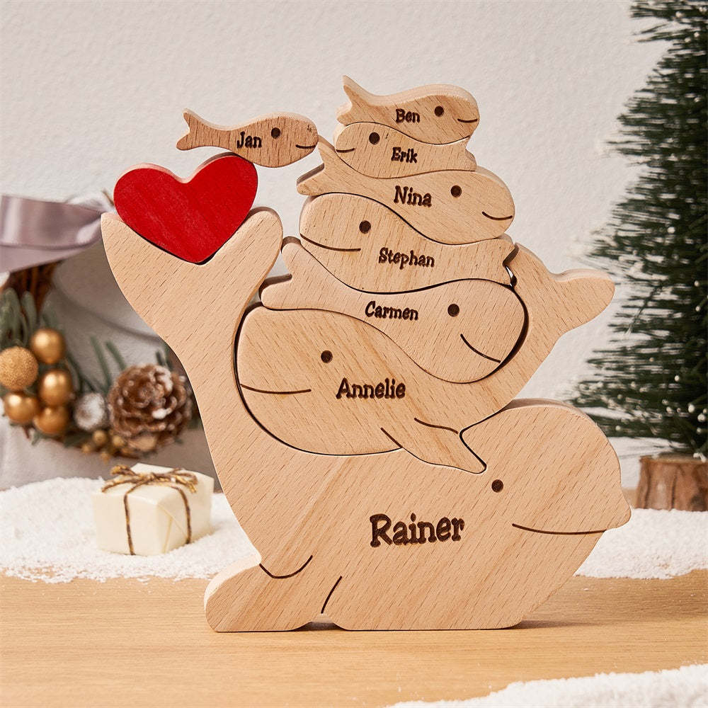 Custom Names Wooden Dolphins Family Puzzle Home Decor Christmas Gifts - soufeelmy