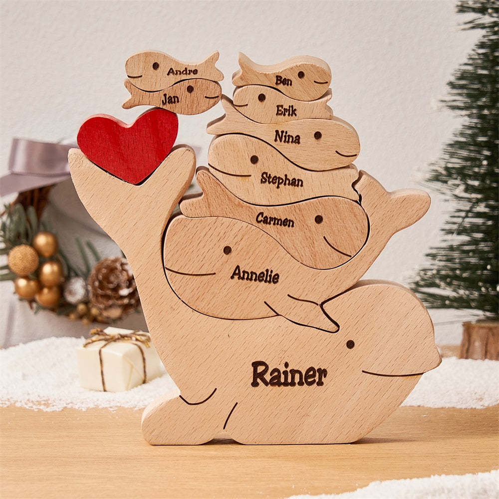 Custom Names Wooden Dolphins Family Puzzle Home Decor Christmas Gifts - soufeelmy