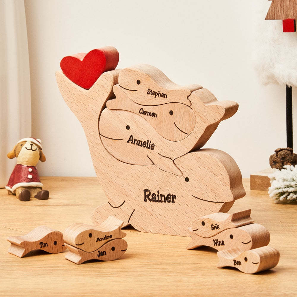 Custom Names Wooden Dolphins Family Puzzle Home Decor Christmas Gifts - soufeelmy