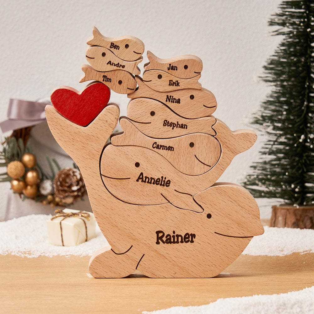Custom Names Wooden Dolphins Family Puzzle Home Decor Christmas Gifts - soufeelmy
