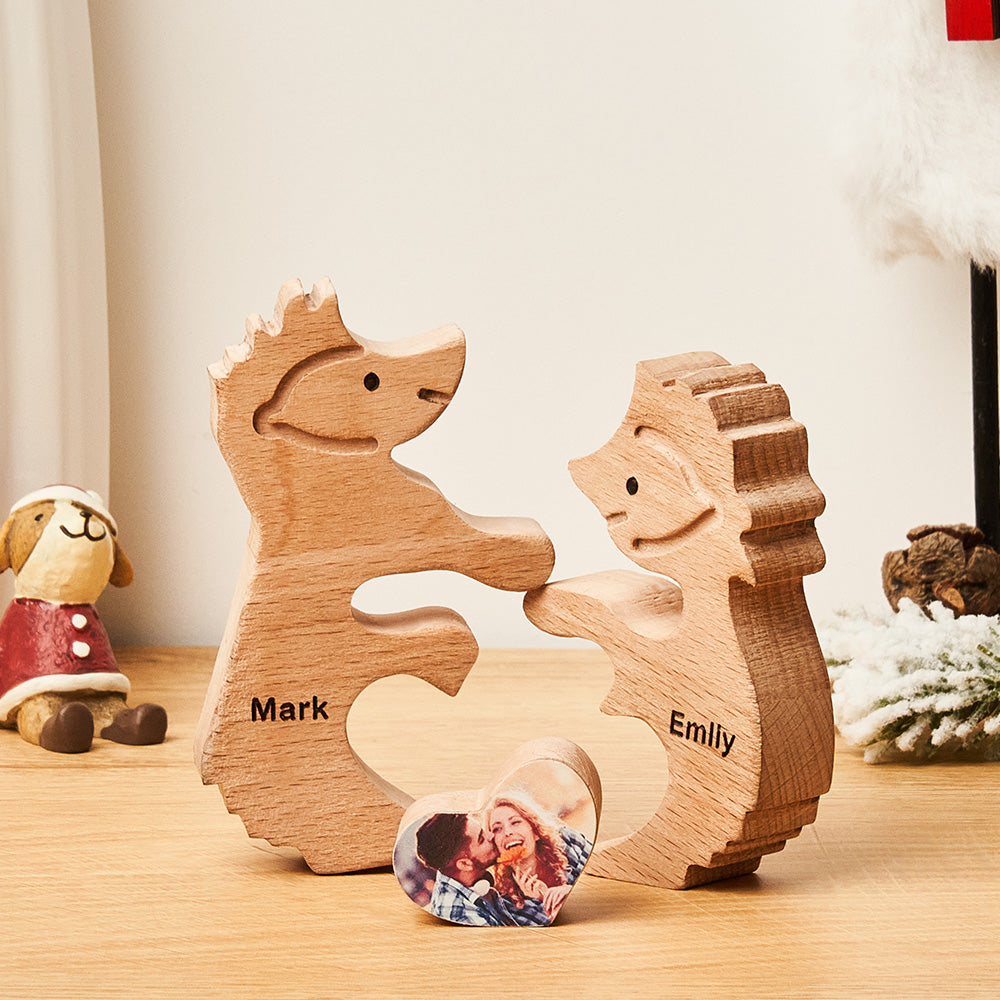 Custom Name Love Wooden Hedgehogs Puzzle for Couple Home Decor Christmas Gifts - soufeelmy