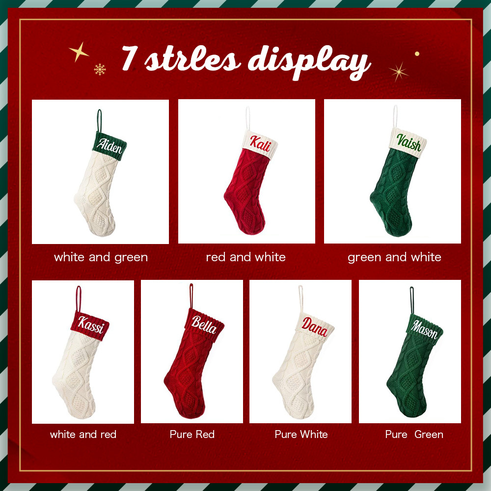 Personalized Christmas Stocking Custom Name Family Knitted Decoration Socks Ornament For Family For Kids (1 pcs) - soufeelmy