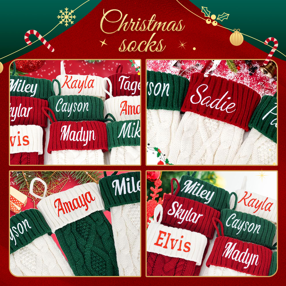 Personalized Christmas Stocking Custom Name Family Knitted Decoration Socks Ornament For Family For Kids (1 pcs) - soufeelmy