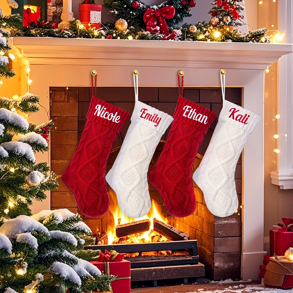 Personalized Christmas Stocking Custom Name Family Knitted Decoration Socks Ornament For Family For Kids (1 pcs) - soufeelmy