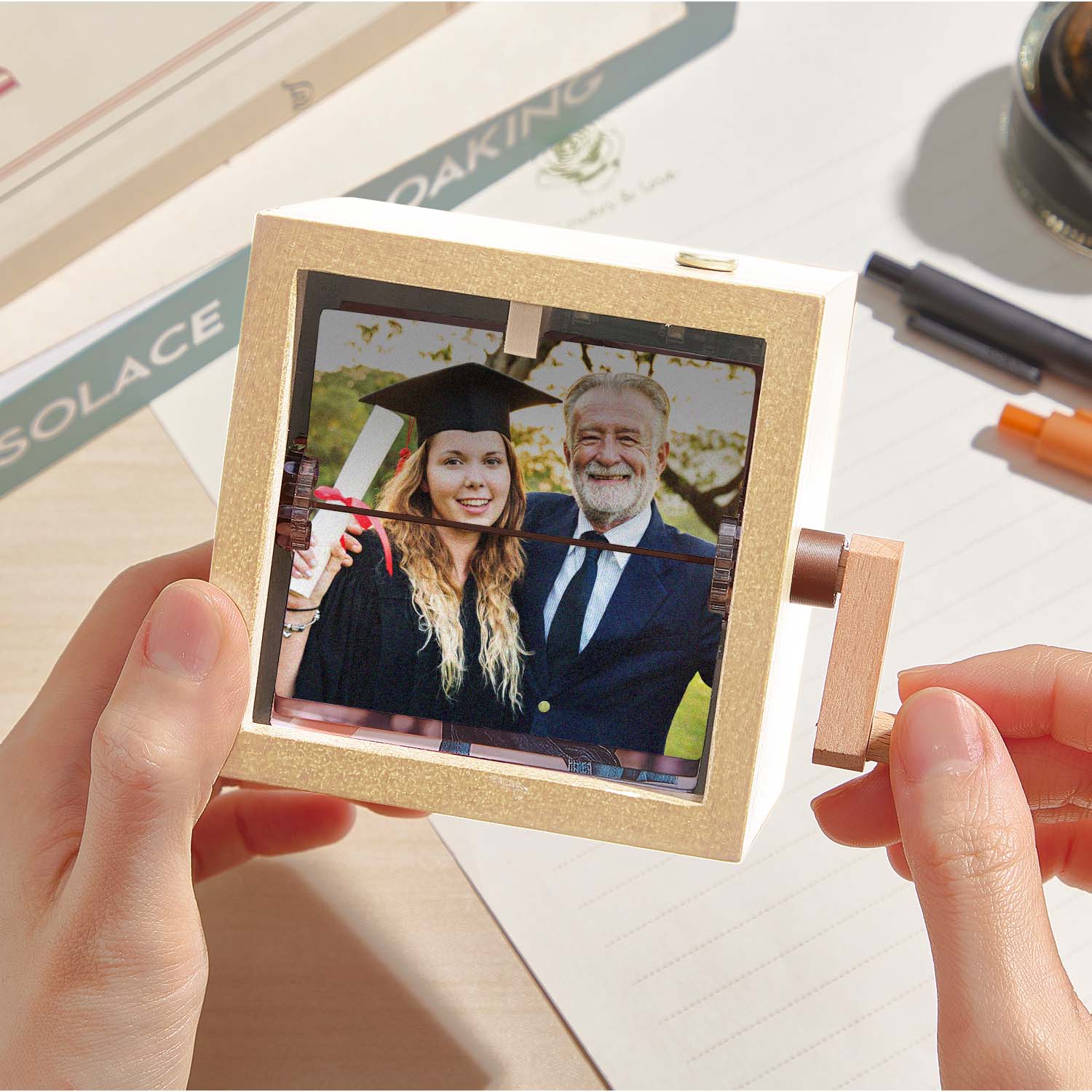 Custom Photo Flipbook Frame Animation Machine Mechanical Hand-cranked Photo Album with Light Graduation Gifts for Her - soufeelmy