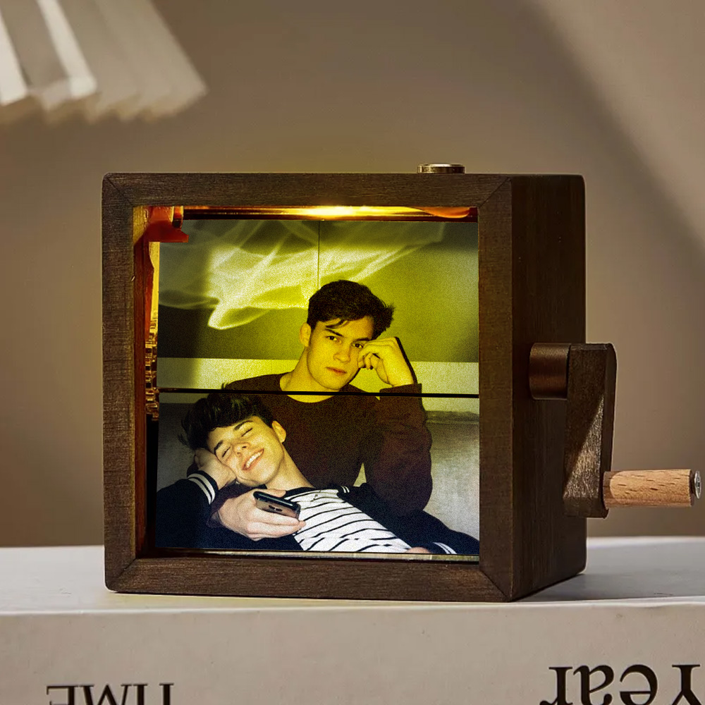 Custom Photo Flipbook Frame Animation Machine Mechanical Hand-cranked Flipbook Box Photo Album with Light Unique LGBT Pride Gift for Him & Him - soufeelmy