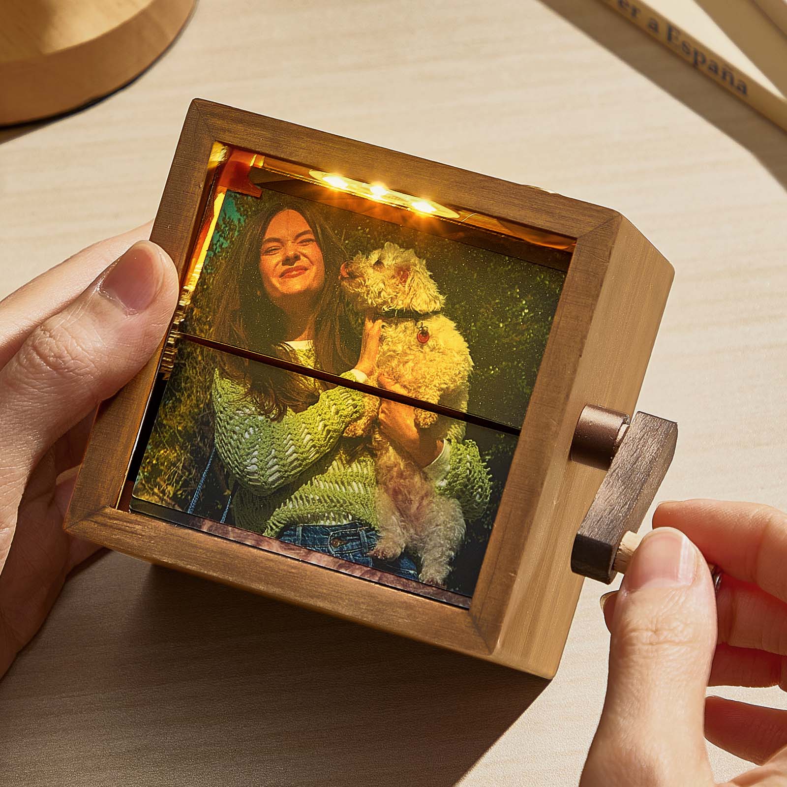 Custom Photo Flipbook Frame Animation Machine Mechanical Hand-cranked Photo Album with Light Unique Gifts for Pet Lovers - soufeelmy
