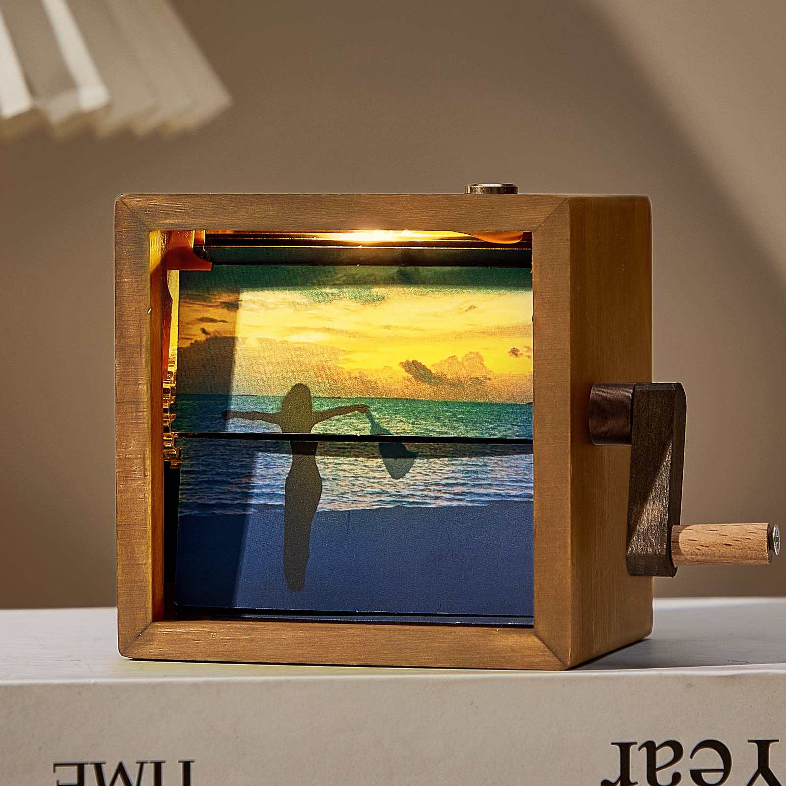Custom Photo Flipbook Frame Animation Machine Mechanical Hand-cranked Photo Album with Light Photo Cube Frame Creative Gift for Her - soufeelmy
