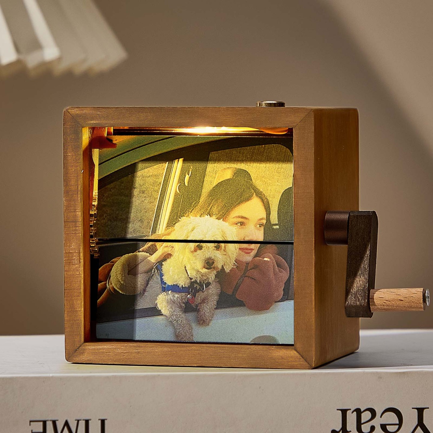 Custom Photo Flipbook Frame Animation Machine Mechanical Hand-cranked Photo Album with Light Unique Gifts for Pet Lovers - soufeelmy
