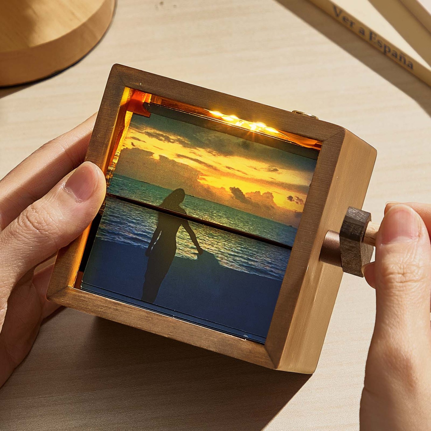 Custom Photo Flipbook Frame Animation Machine Mechanical Hand-cranked Photo Album with Light Photo Cube Frame Creative Gift for Her - soufeelmy