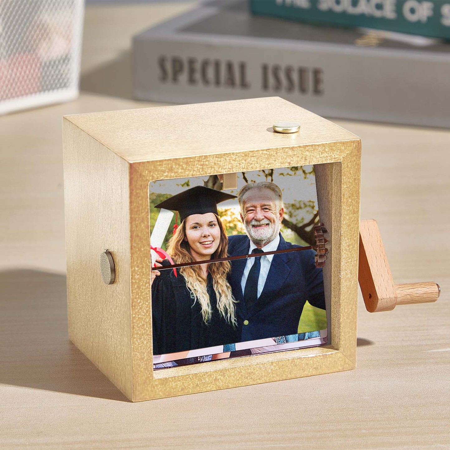 Custom Photo Flipbook Frame Animation Machine Mechanical Hand-cranked Photo Album with Light Graduation Gifts for Her - soufeelmy