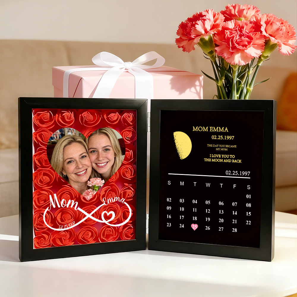 Infinity Sign With Names Custom Flowers Frame with REAL MOON PHASE Calendar Mother's Day Gifts - soufeelmy