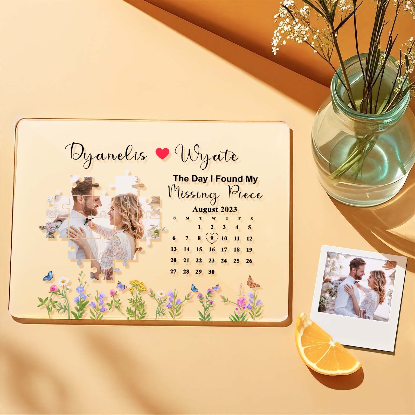 Custom The Day I Found My Missing Piece Photo Arcylic Plaque Calendar Glass Anniversary Gifts - soufeelmy