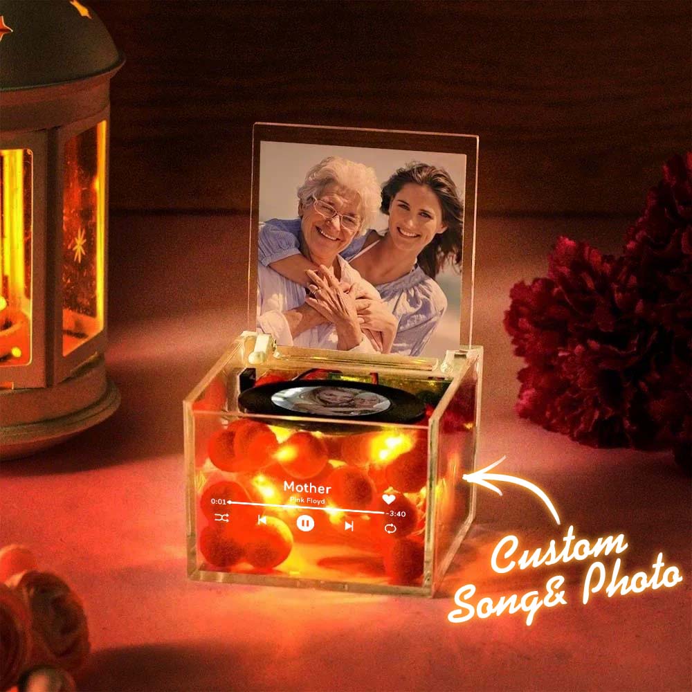 Custom Mini Vinyl Record Player in an Acrylic Box with Custom Name Cover Mother's Day Gift for Mum - soufeelmy