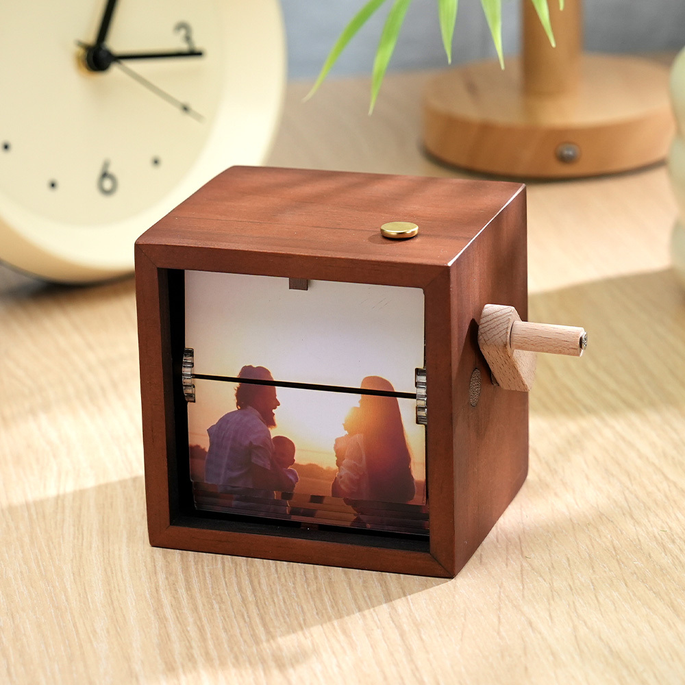 Custom Photo Flipbook Frame Animation 24 Pictures Machine Mechanical Hand-cranked Flipbook Box Photo Album with Light Black Walnut Anniversary Gifts - soufeelmy