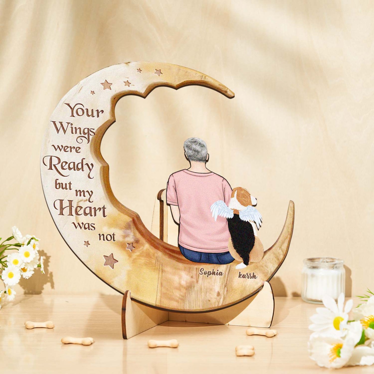 Custom Memorial Dog Moon Wooden Art Memorial Gift Idea for Cat Home Decorations - soufeelmy