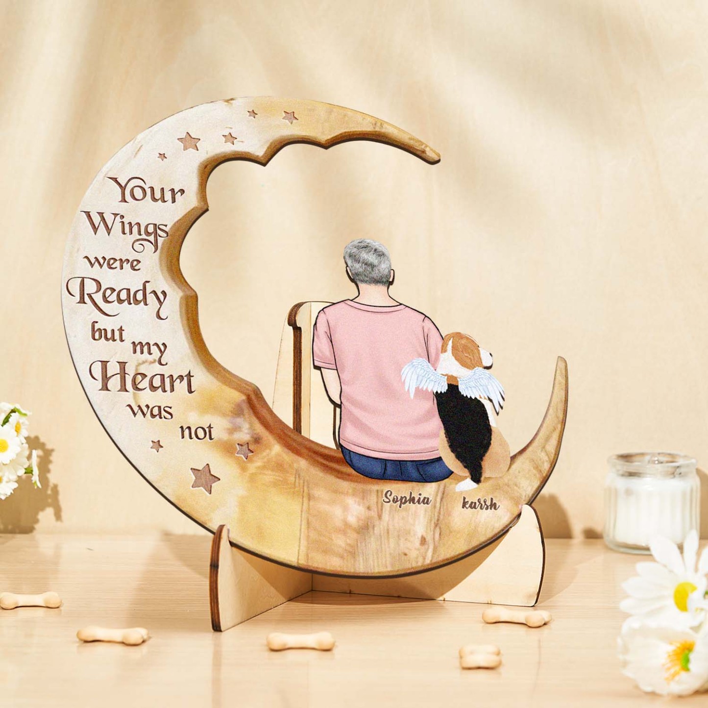Custom Memorial Dog Moon Wooden Art Memorial Gift Idea for Cat Home Decorations - soufeelmy