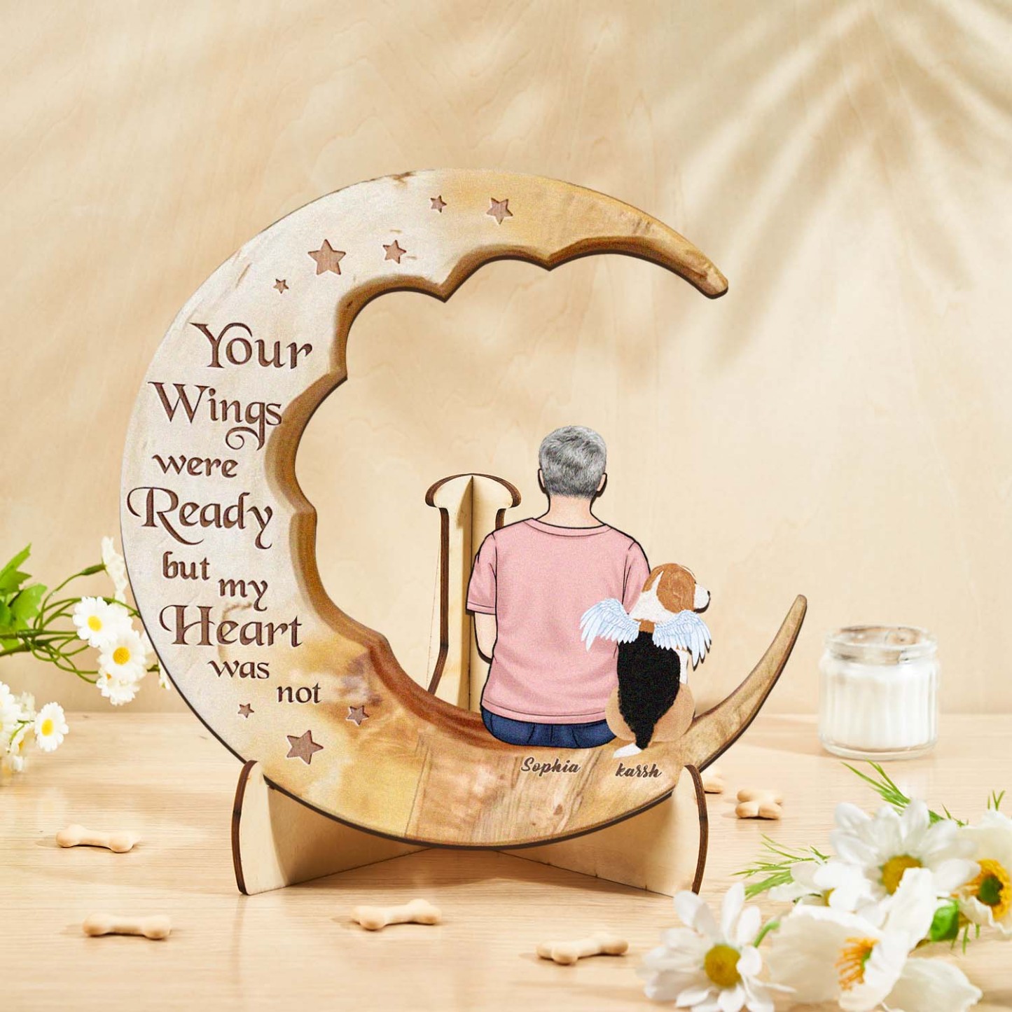 Custom Memorial Dog Moon Wooden Art Memorial Gift Idea for Cat Home Decorations - soufeelmy