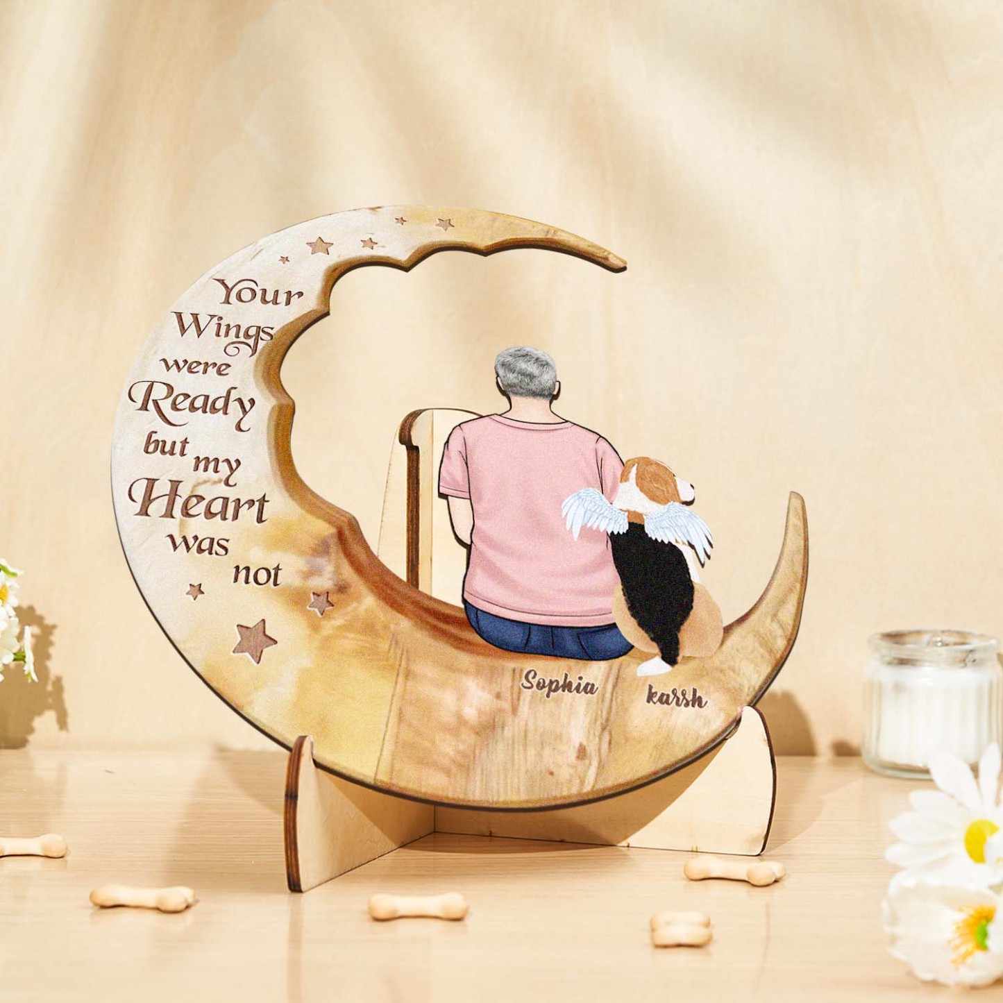 Custom Memorial Dog Moon Wooden Art Memorial Gift Idea for Cat Home Decorations - soufeelmy