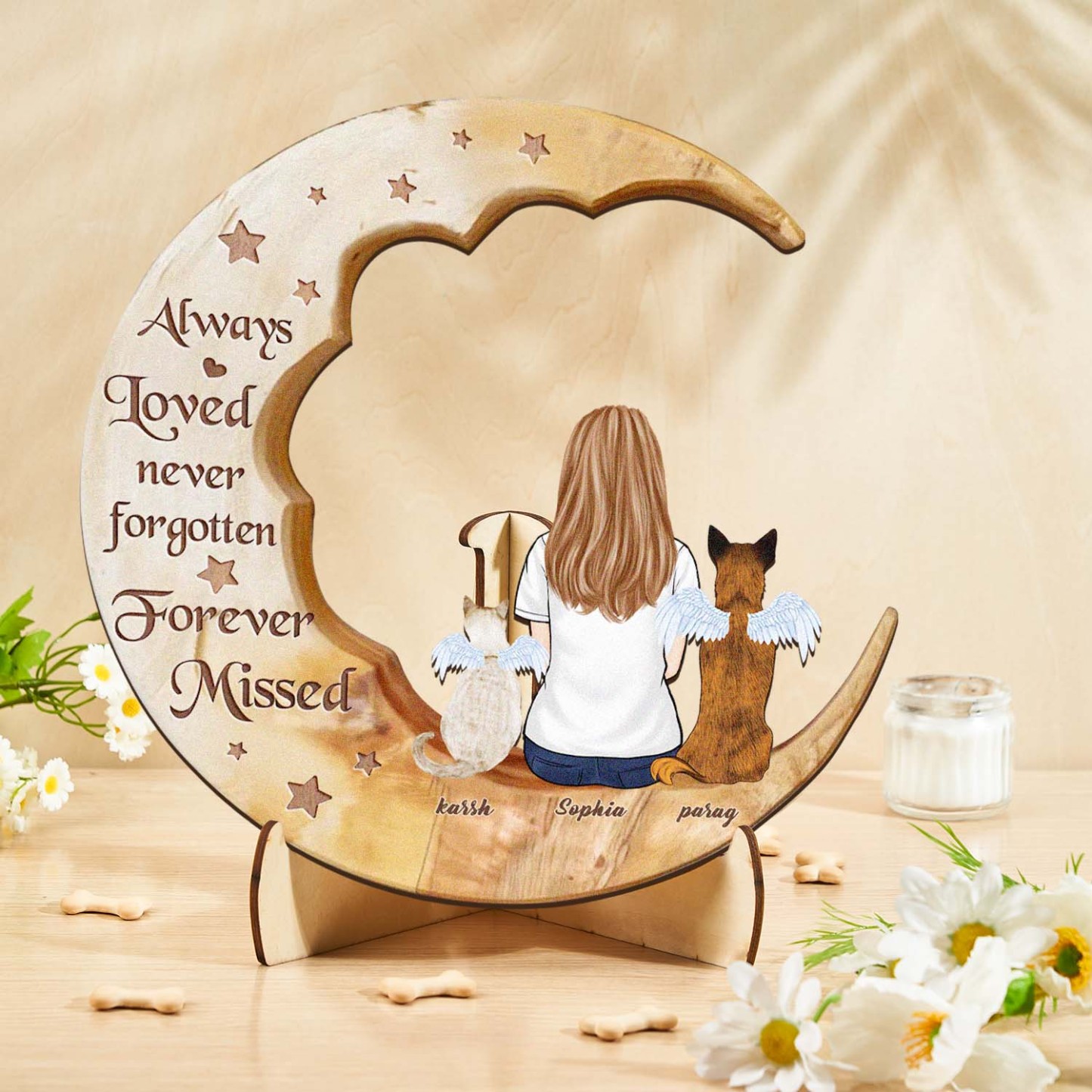 Custom Memorial Dog Moon Wooden Art Memorial Gift Idea for Cat Home Decorations - soufeelmy