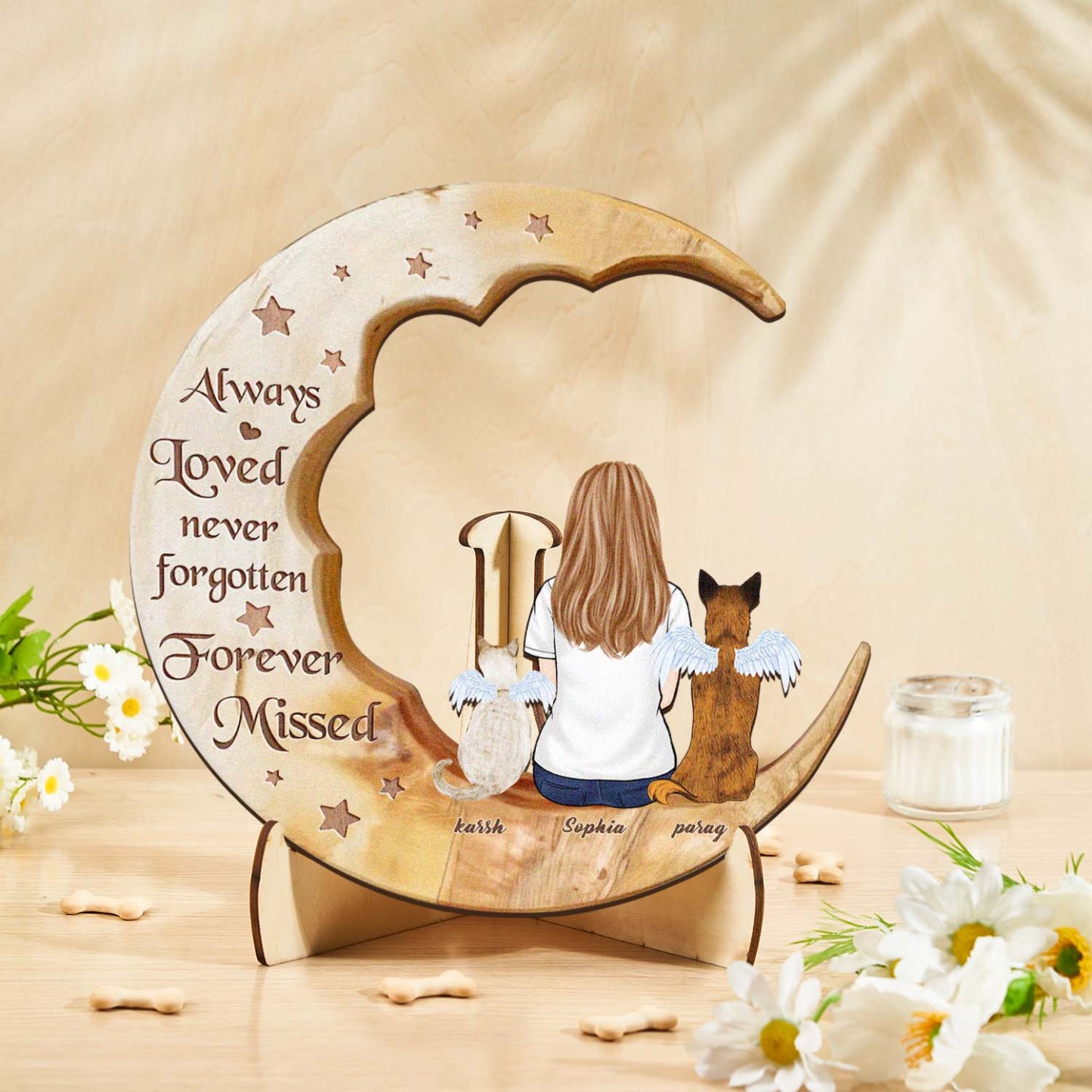Custom Memorial Dog Moon Wooden Art Memorial Gift Idea for Cat Home Decorations - soufeelmy