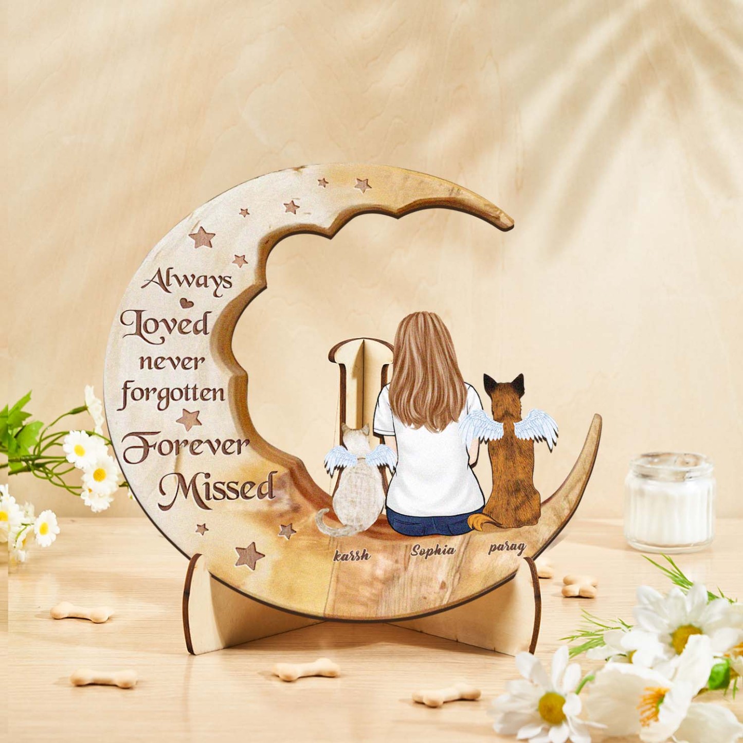 Custom Memorial Dog Moon Wooden Art Memorial Gift Idea for Cat Home Decorations - soufeelmy