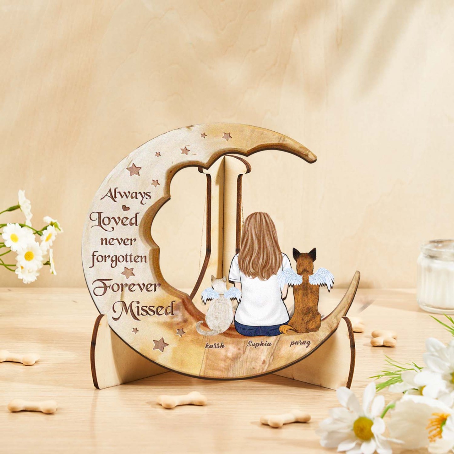 Custom Memorial Dog Moon Wooden Art Memorial Gift Idea for Cat Home Decorations - soufeelmy