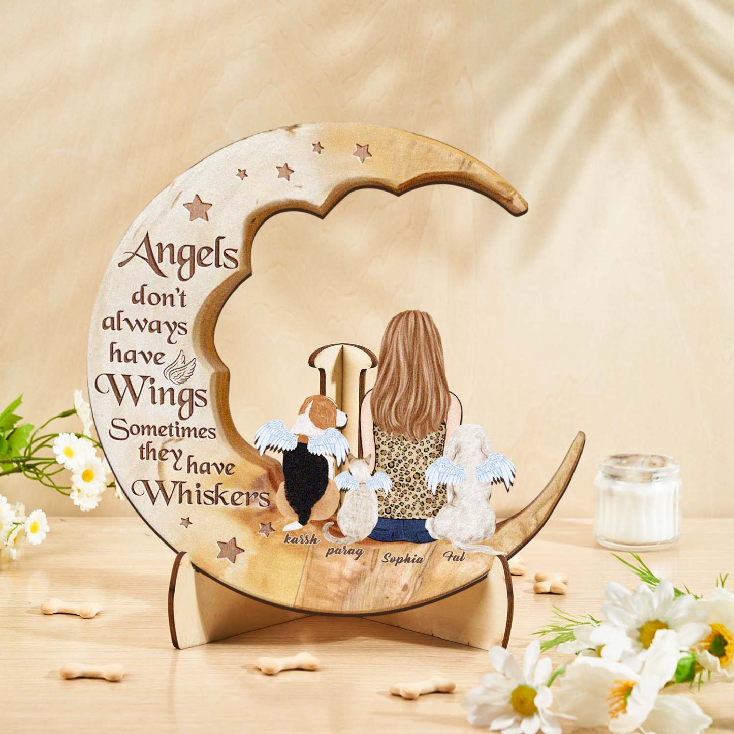 Custom Memorial Dog Moon Wooden Art Memorial Gift Idea for Cat Home Decorations - soufeelmy