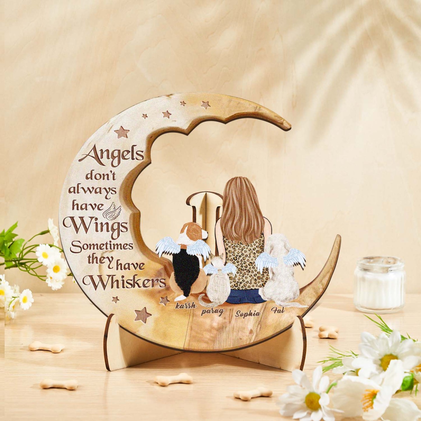 Custom Memorial Dog Moon Wooden Art Memorial Gift Idea for Cat Home Decorations - soufeelmy