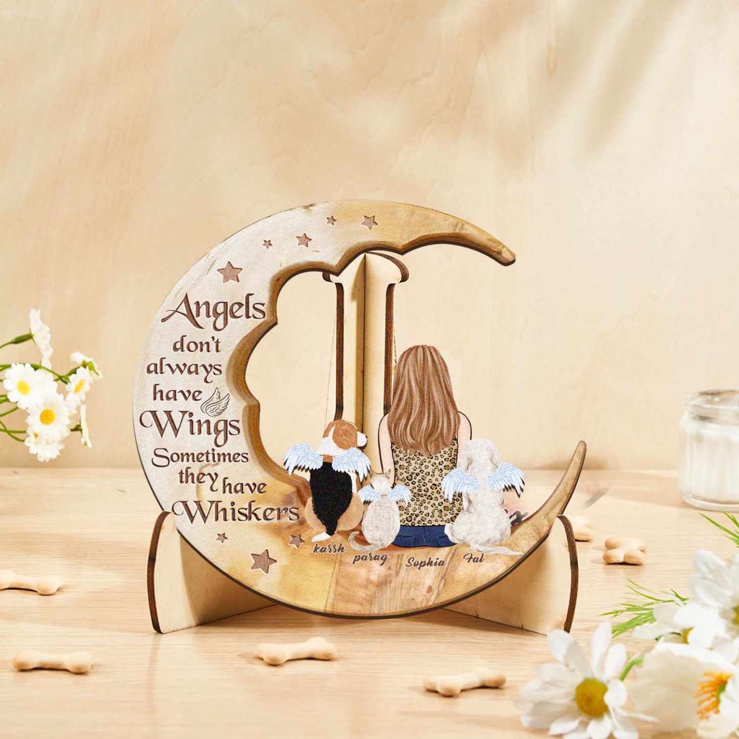 Custom Memorial Dog Moon Wooden Art Memorial Gift Idea for Cat Home Decorations - soufeelmy