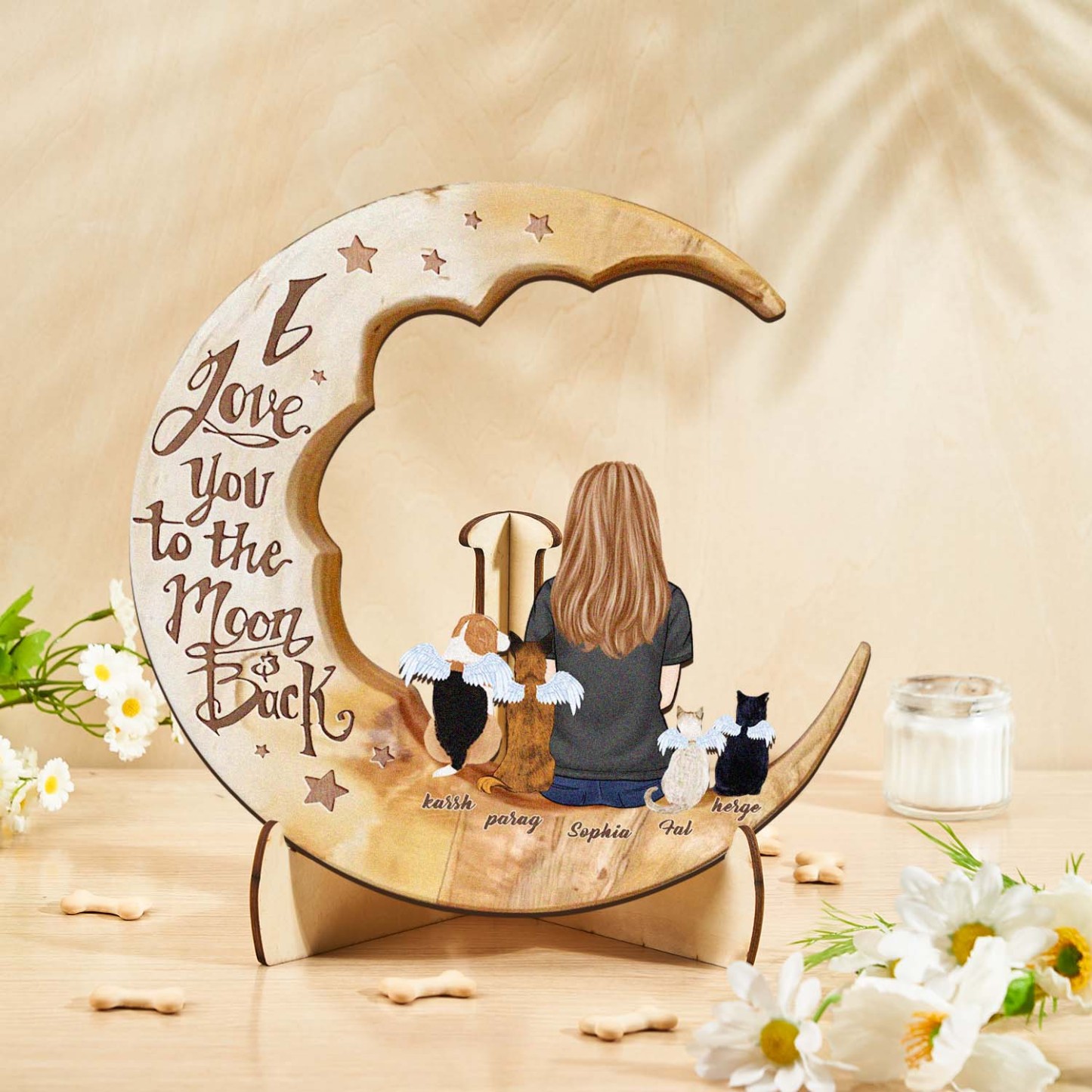 Custom Memorial Dog Moon Wooden Art Memorial Gift Idea for Cat Home Decorations - soufeelmy