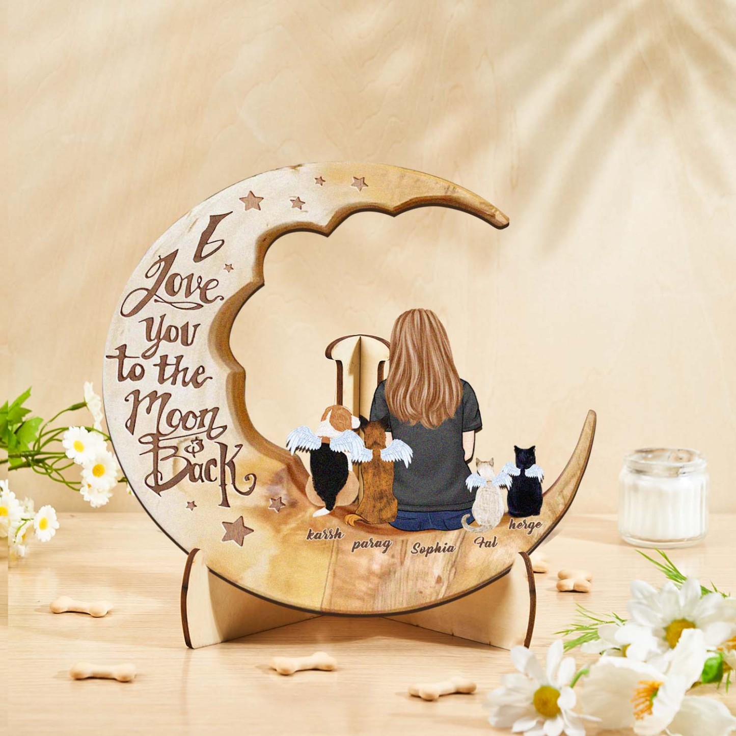 Custom Memorial Dog Moon Wooden Art Memorial Gift Idea for Cat Home Decorations - soufeelmy