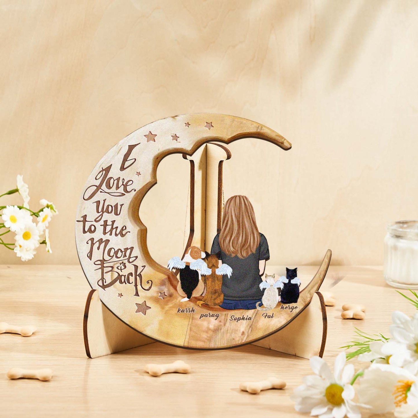 Custom Memorial Dog Moon Wooden Art Memorial Gift Idea for Cat Home Decorations - soufeelmy