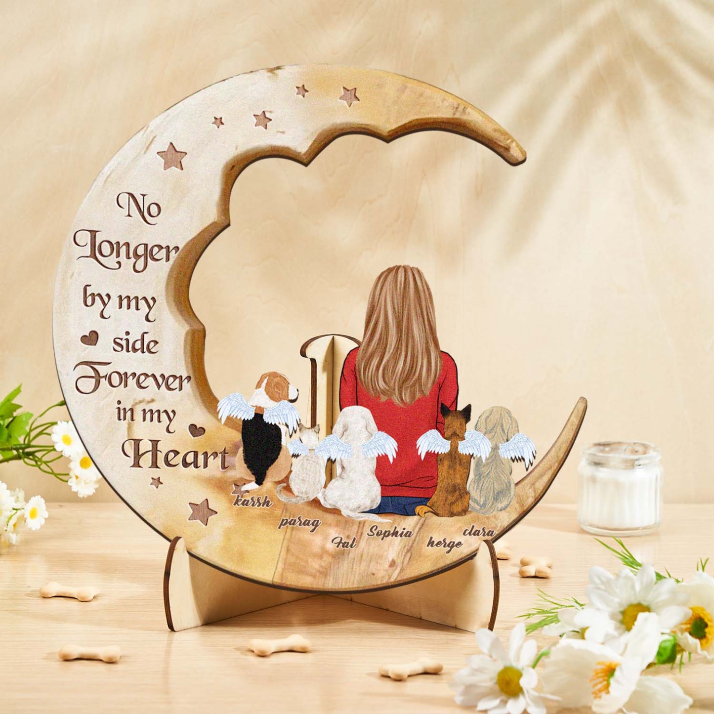 Custom Memorial Dog Moon Wooden Art Memorial Gift Idea for Cat Home Decorations - soufeelmy